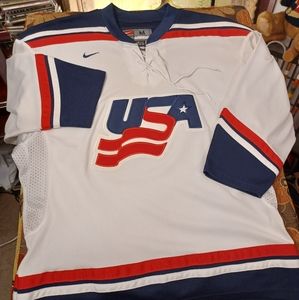Team USA America National Hockey Team IIHF World Game Nike Jersey Mens Med White